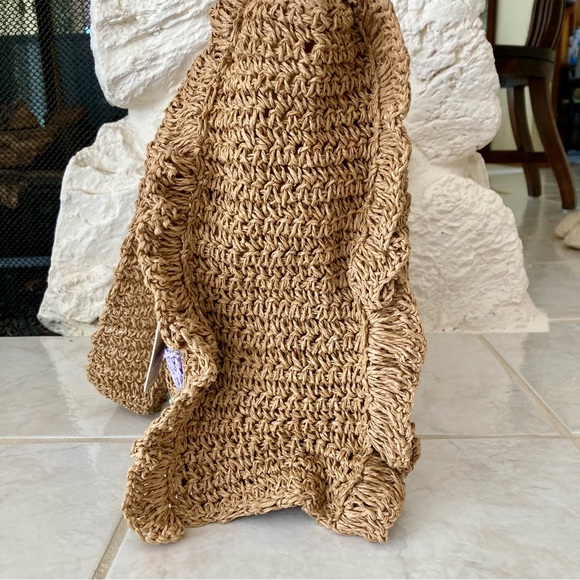 NWT Urban Expressions “Calliope” Brown Woven Straw Tote with Pastel Accents - Picture 7 of 11